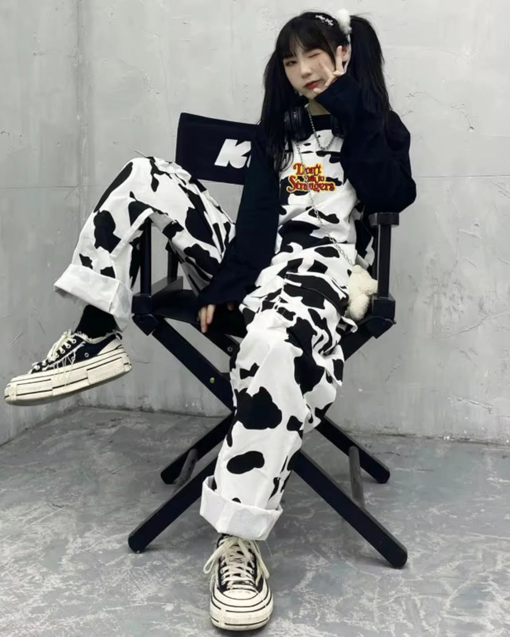 Salopette Décontracté Noir & Blanc